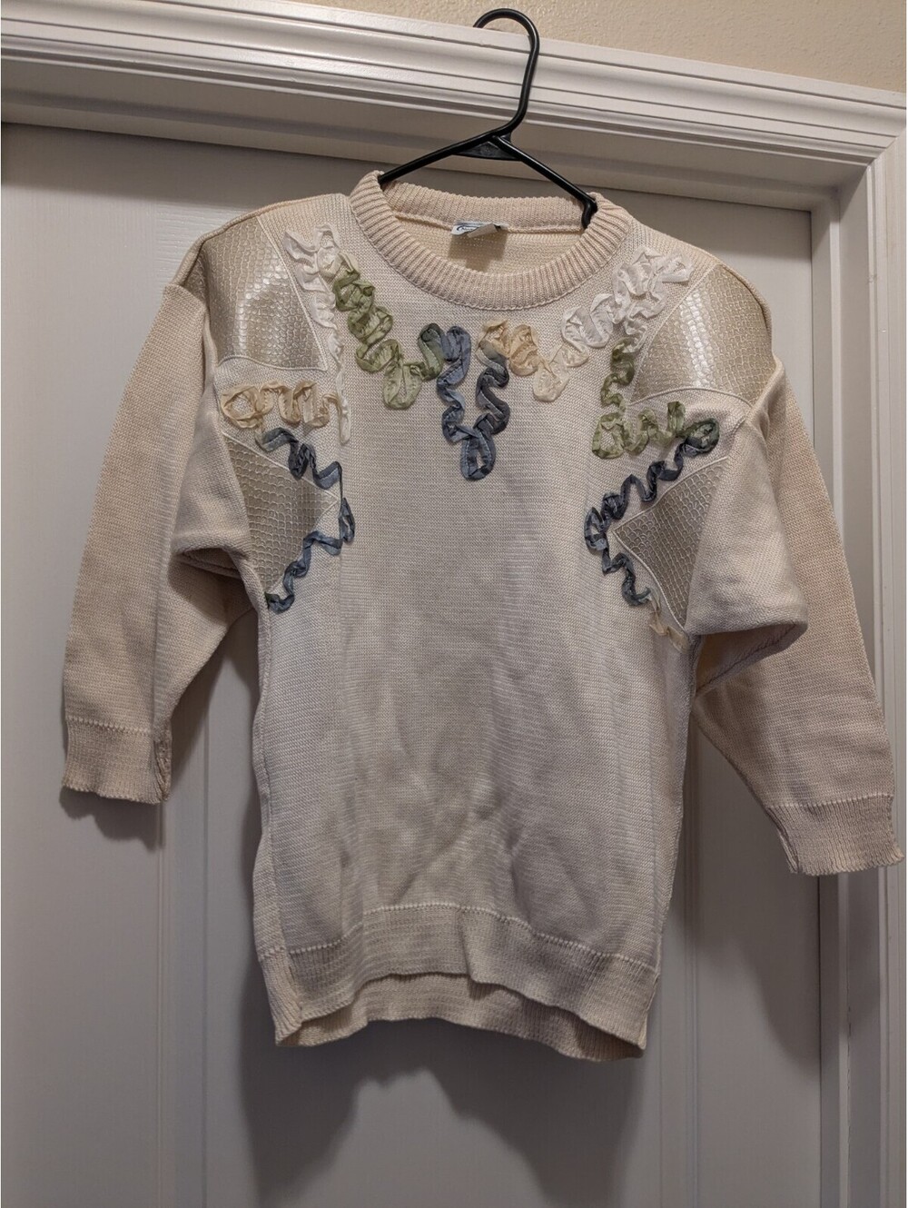 Vintage Normandy 100% Cotton Women’s 3/4 Sleeve Sz L Made In USA Shoulder Pads